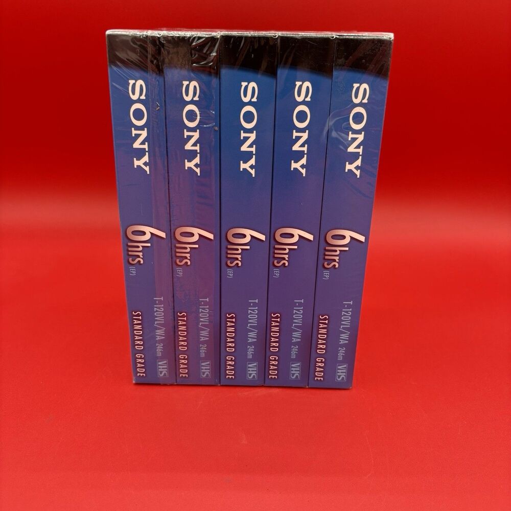 Sony T-120 6 Hrs VHS 5 Pack NEW Sealed VCR Tapes Pack Of 5 Blank Standard Grade